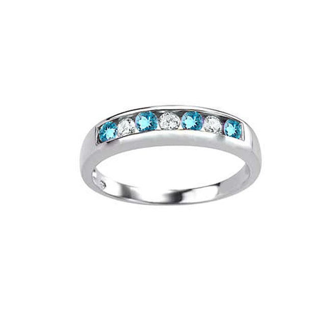 10k White Gold Blue Topaz and Diamond Band Ring - jewelerize.com