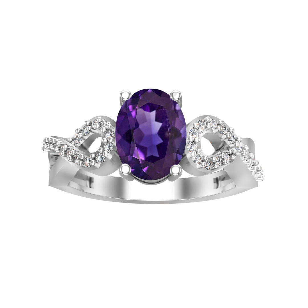 Amethyst and Diamond Ring in Sterling Silver - jewelerize.com