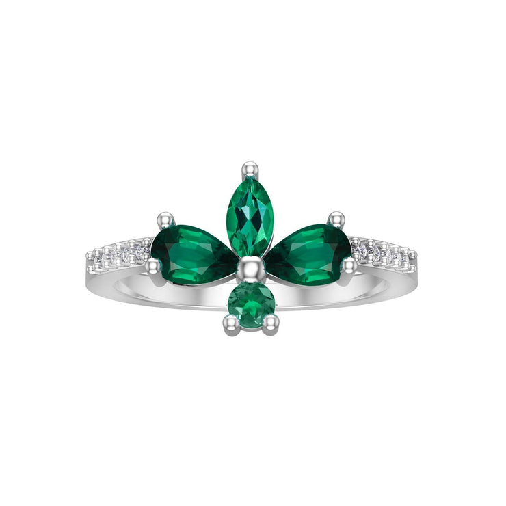 10k White Gold Created Emerald and Diamond Leaf Ring - jewelerize.com