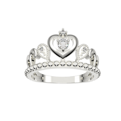 White Topaz and Diamond Heart Crown Ring in Sterling Silver