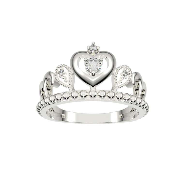 White Topaz and Diamond Heart Crown Ring in Sterling Silver