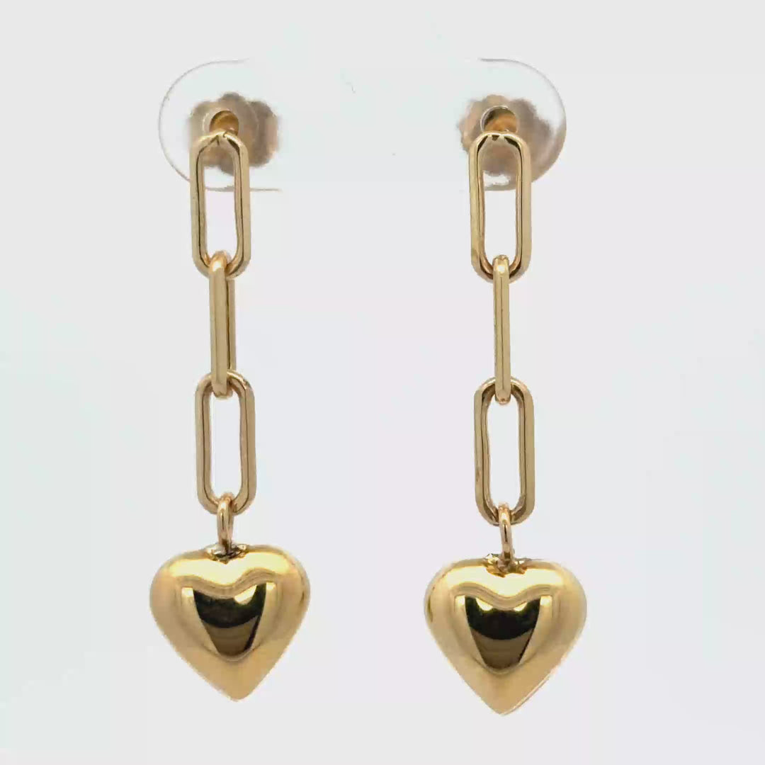 10K Yellow Gold Heart Dangle Earrings