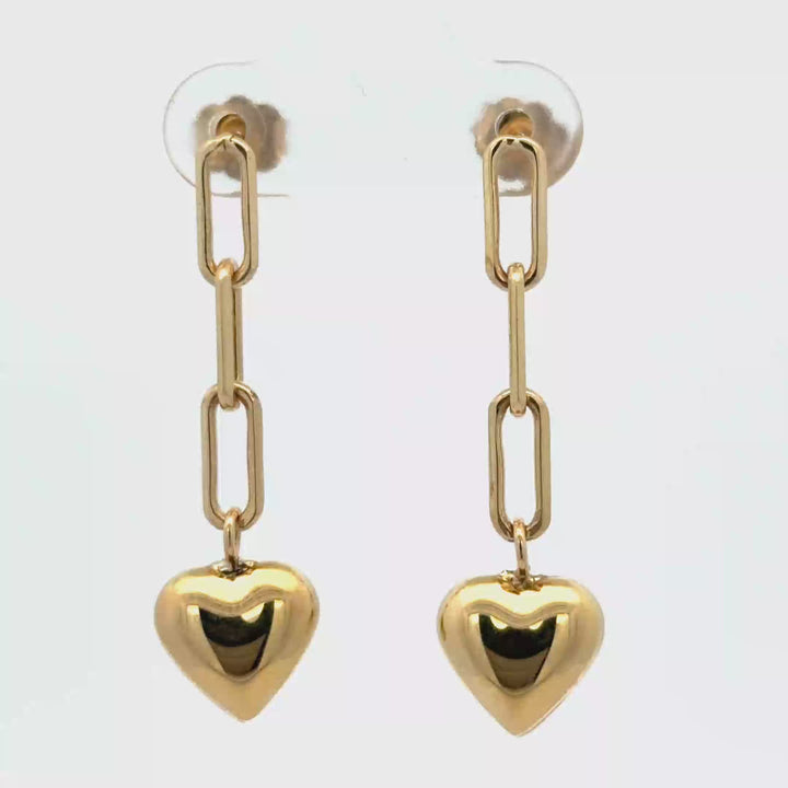 10K Yellow Gold Heart Dangle Earrings