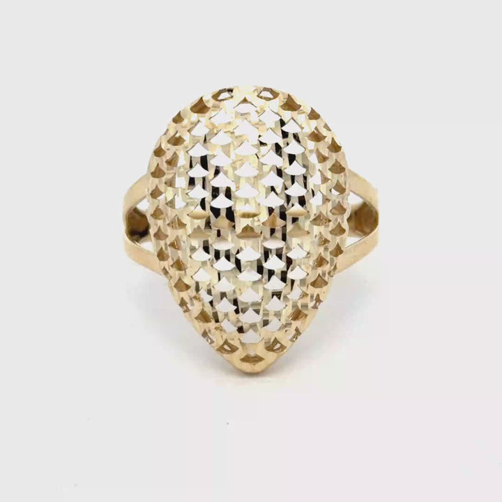 Vintage-Inspired High-Polish Yellow Gold Textured Cocktail Ring