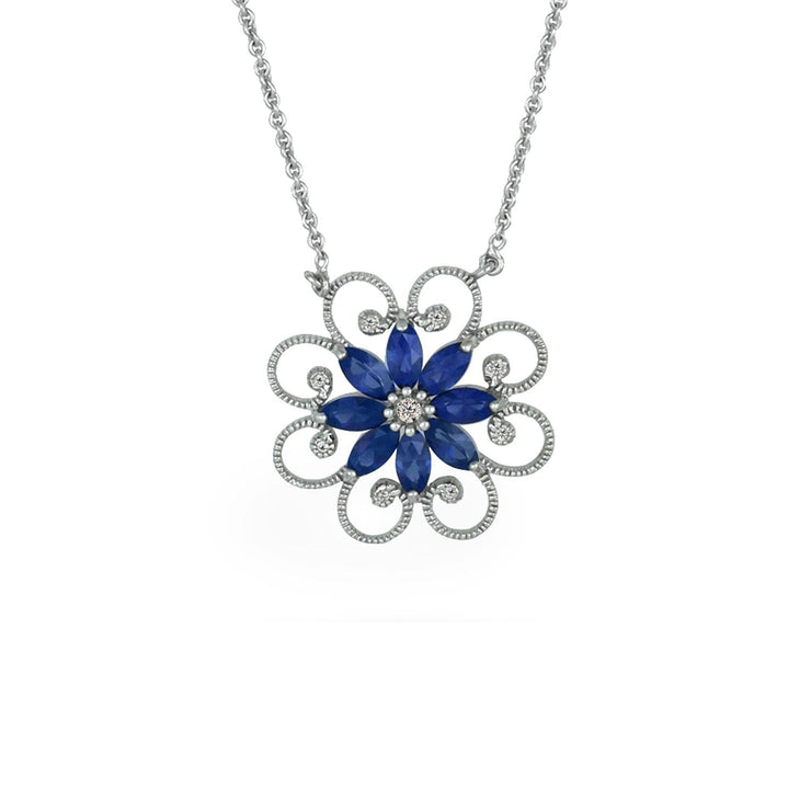 Created Sapphire and Diamond Accent Necklace in Silver - jewelerize.com