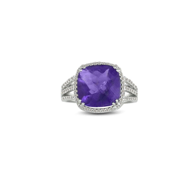 Amethyst and Diamond Fashion Ring in Sterling Silver - jewelerize.com