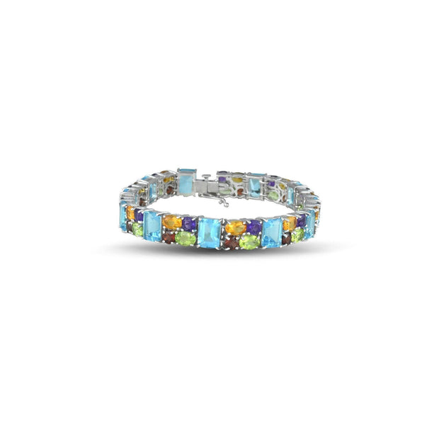 Sterling Silver Bracelet With Multi Colored Gemstones - jewelerize.com