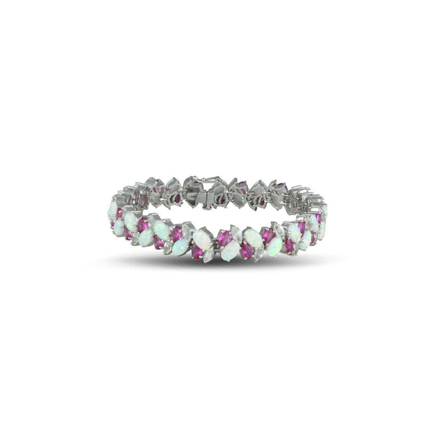 Sterling Silver Bracelet With Multi Colored Created Gemstones - jewelerize.com