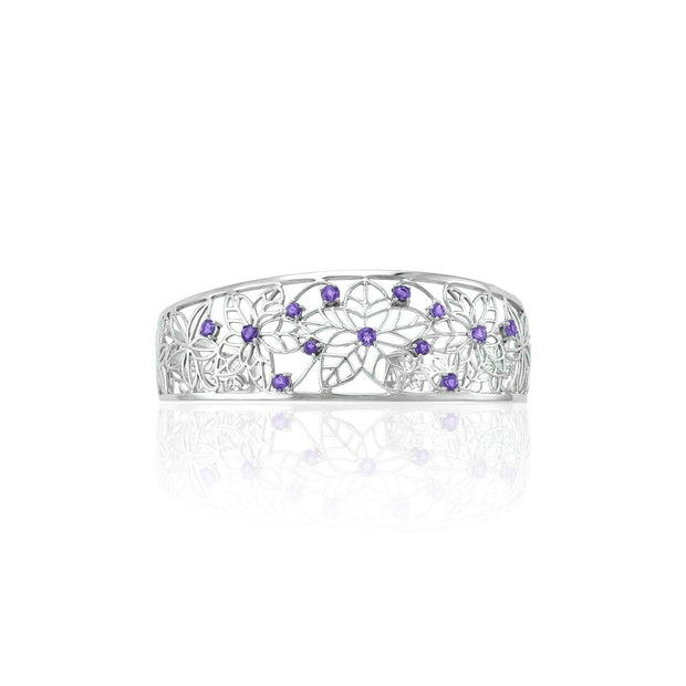Amethyst Flower Cuff Bangle in Sterling Silver - jewelerize.com