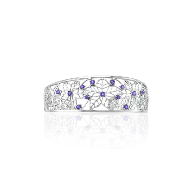 Amethyst Flower Cuff Bangle in Sterling Silver - jewelerize.com