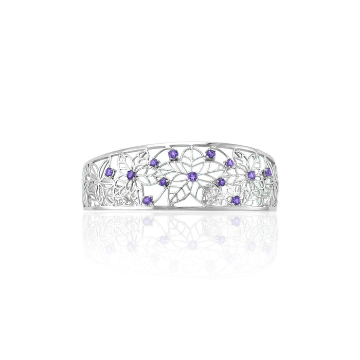 Amethyst Flower Cuff Bangle in Sterling Silver - jewelerize.com