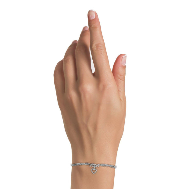 Diamond Acccent 'Mom' Chain Bracelet in Silver - jewelerize.com