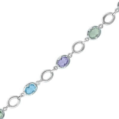 Link Bracelet - Blue Topaz, Pink and Green Amethyst Bracelet in Silver - jewelerize.com