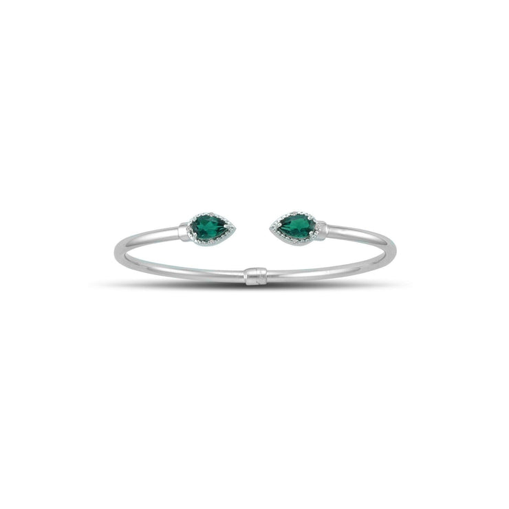 Created Emerald and Diamond Silver Hinged Bangle - jewelerize.com
