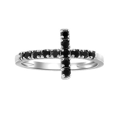 Black Onyx Cross Ring in Silver - jewelerize.com