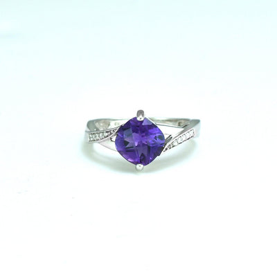 Amethyst and Diamond Fashion Ring in Sterling Silver - jewelerize.com