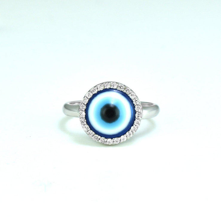 Cubic Zirconia and Enamel Evil Eye Ring in Silver - jewelerize.com