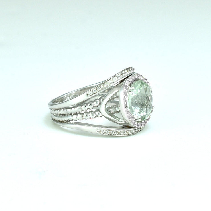 Green Amethyst and Created White Sapphire Silver Ring - jewelerize.com