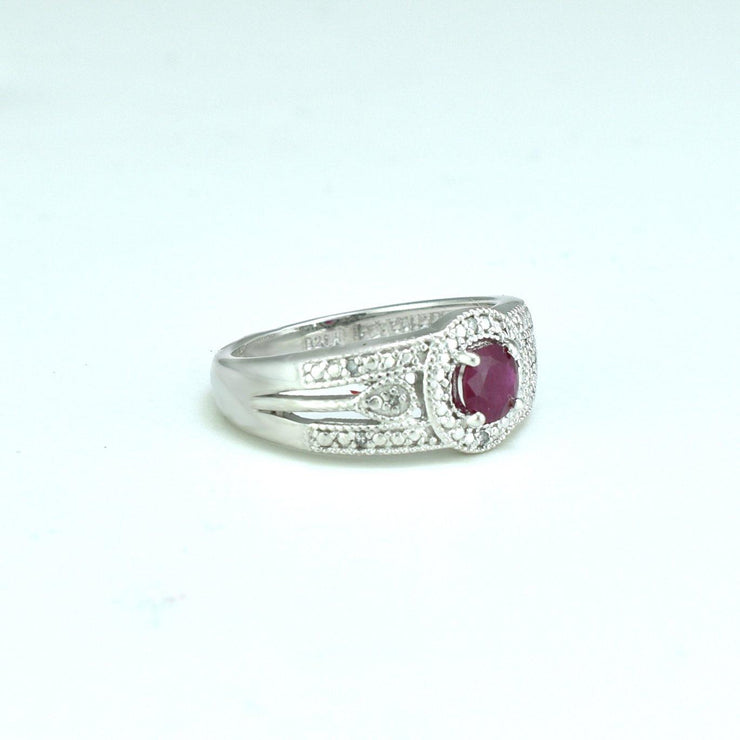 Genuine Ruby and Diamond Accent Fashion Ring in Silver - jewelerize.com