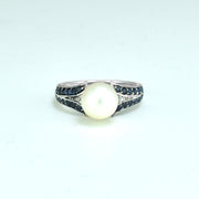 Freshwater Pearl, Sapphire and Diamond Ring in Sterling Silver - jewelerize.com