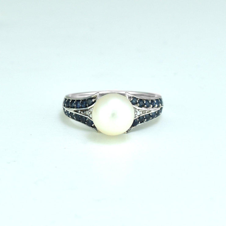 Freshwater Pearl, Sapphire and Diamond Ring in Sterling Silver - jewelerize.com