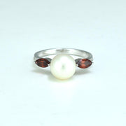Freshwater Pearl, Garnet and Diamond Ring in Sterling Silver - jewelerize.com