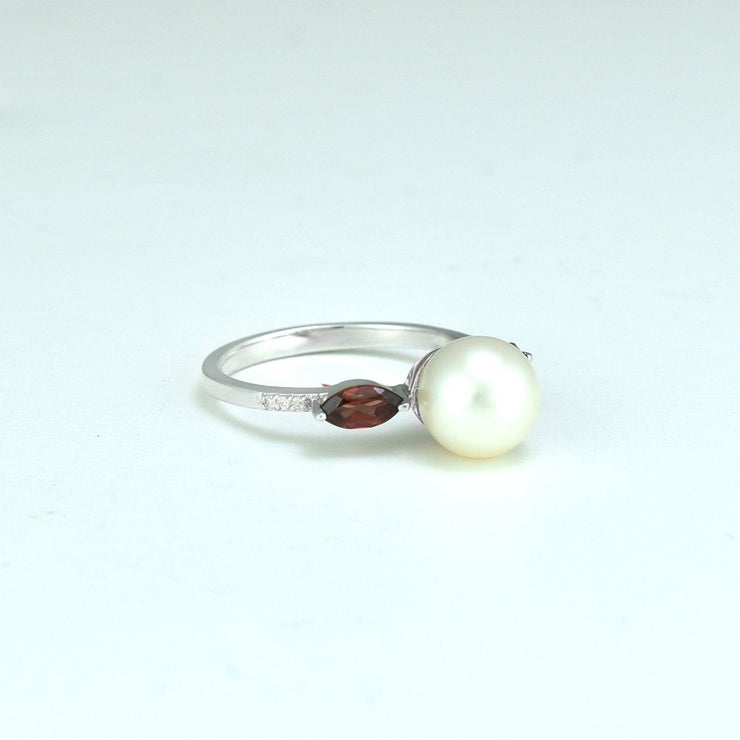 Freshwater Pearl, Garnet and Diamond Ring in Sterling Silver - jewelerize.com