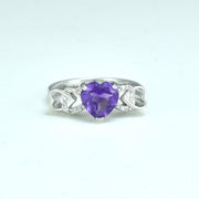 Amethyst and Diamond Heart Ring in Sterling Silver - jewelerize.com