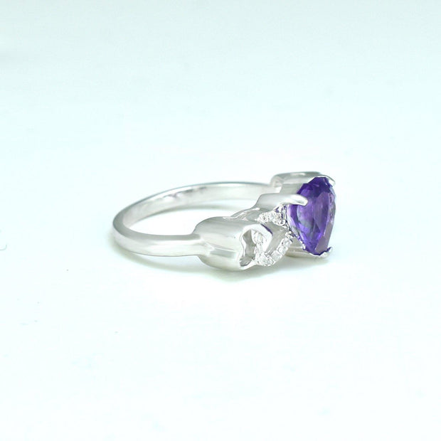Amethyst and Diamond Heart Ring in Sterling Silver - jewelerize.com