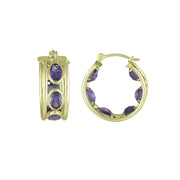 Amethyst Huggy Hoop Fashion Earrings in 10K Yellow Gold - jewelerize.com