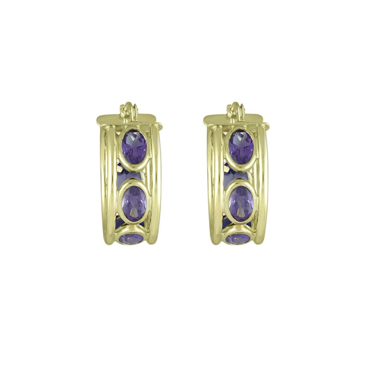 Amethyst Huggy Hoop Fashion Earrings in 10K Yellow Gold - jewelerize.com