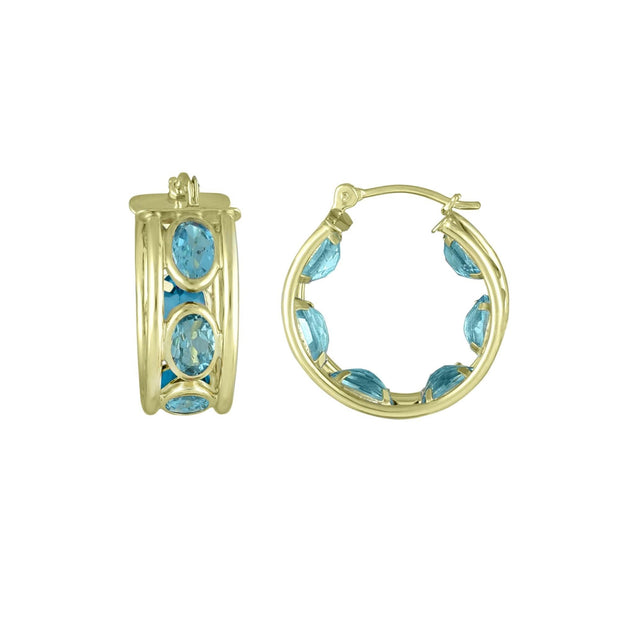 Blue Topaz Huggy Hoop Fashion Earrings in 10K Yellow Gold - jewelerize.com