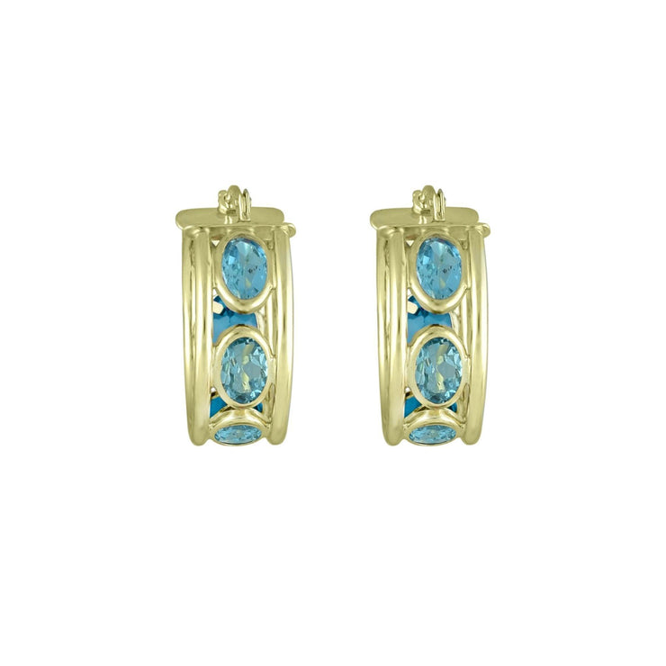 Blue Topaz Huggy Hoop Fashion Earrings in 10K Yellow Gold - jewelerize.com