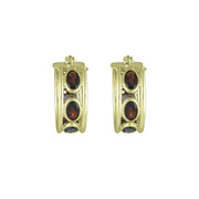 Garnet Huggy Hoop Fashion Earrings in 10K Yellow Gold - jewelerize.com