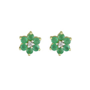 Emerald and Diamond Accent Flower Earrings in 10K Yelllow Gold - jewelerize.com