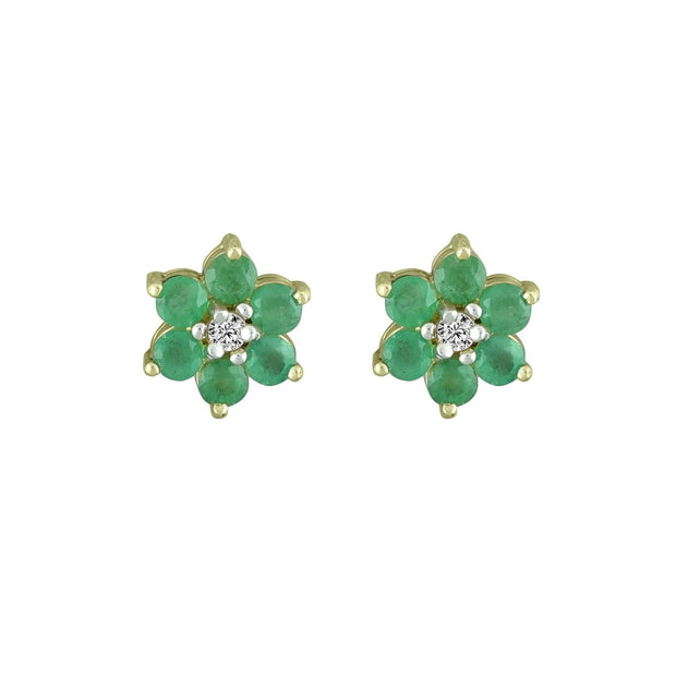 Emerald and Diamond Accent Flower Earrings in 10K Yelllow Gold - jewelerize.com