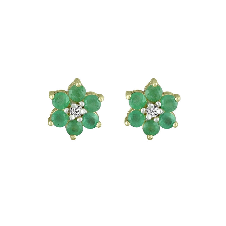 Emerald and Diamond Accent Flower Earrings in 10K Yelllow Gold - jewelerize.com