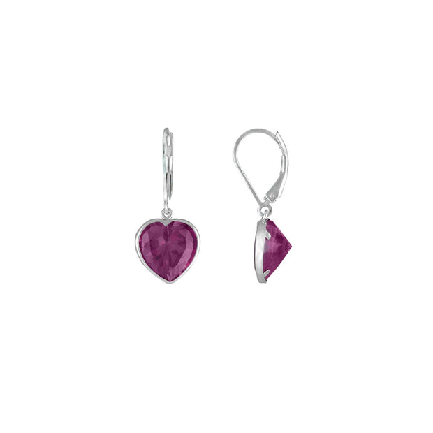 Created Pink Sapphire Heart Earrings in Sterling Silver - jewelerize.com