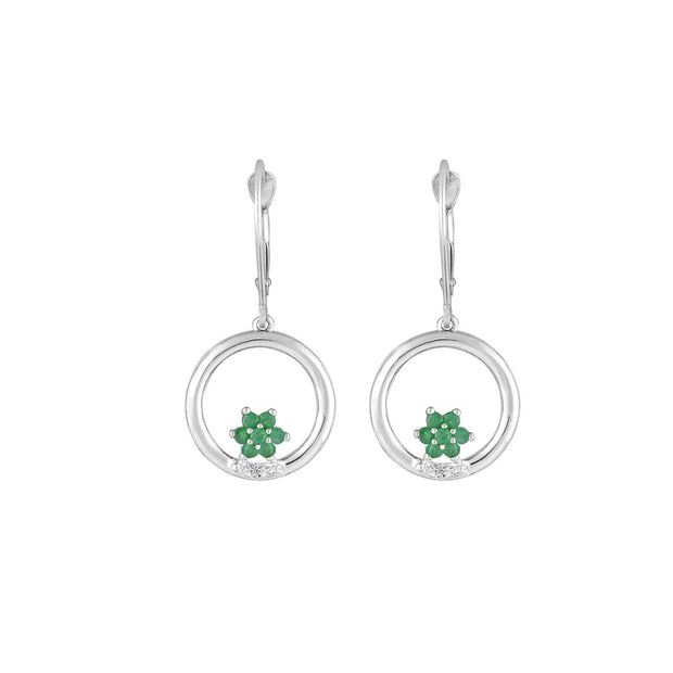 Emerald and Diamond Dangle Earrings in 10K White Gold - jewelerize.com