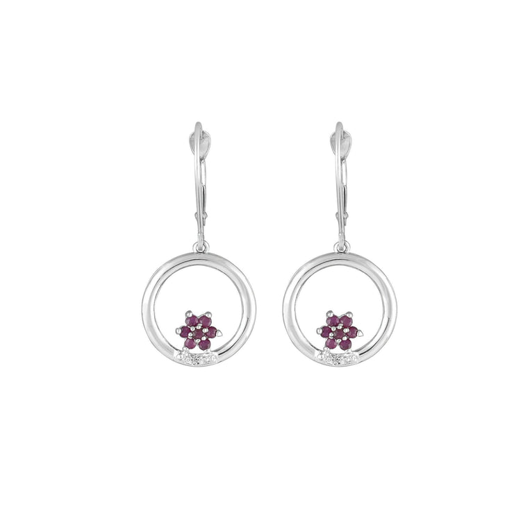 Ruby and Diamond Dangle Earrings in 10K White Gold - jewelerize.com