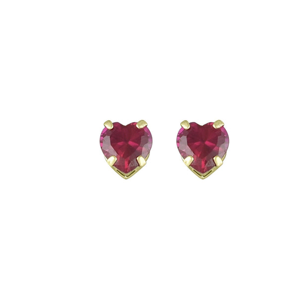 Created Ruby Heart Stud Earrings in 10K Yellow Gold - jewelerize.com