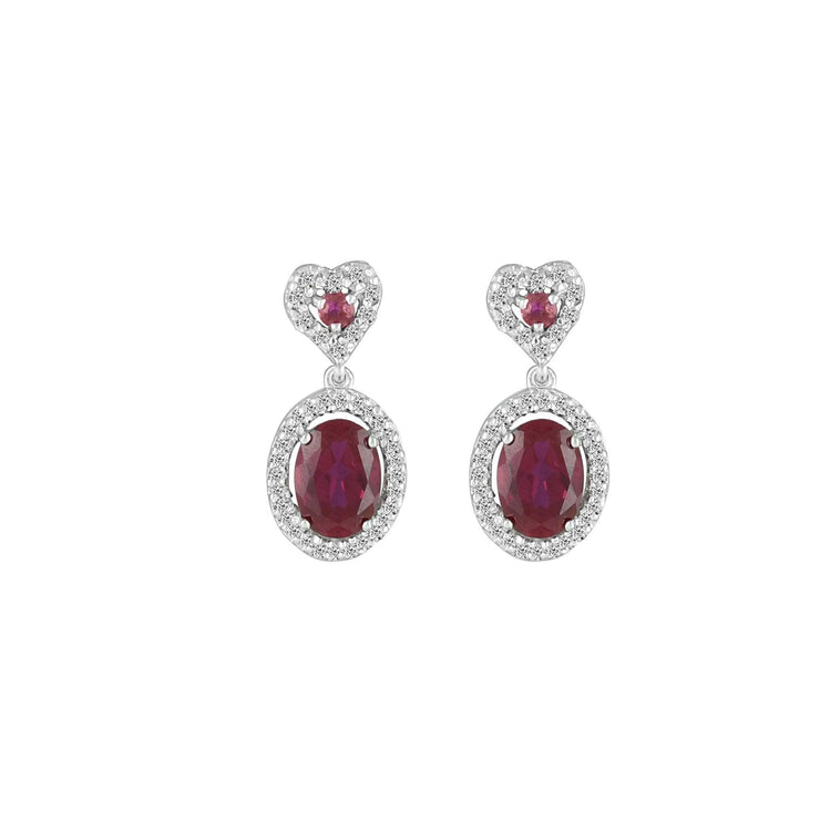 Created Ruby and Diamond Dangle Earrings in 10K White Gold - jewelerize.com