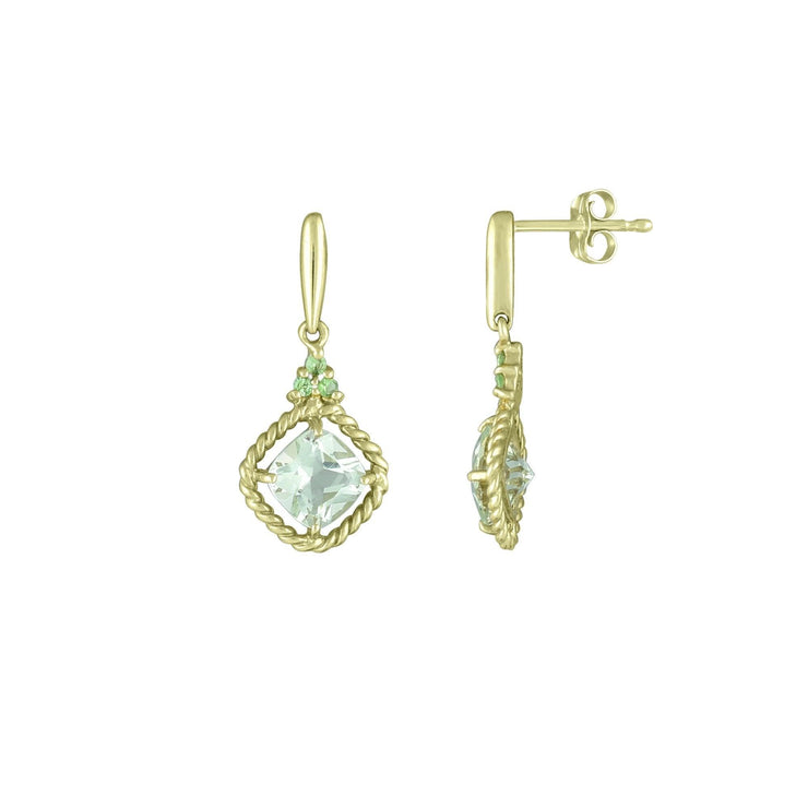 10K Yellow Gold Earrings with Green Amethyst and Tsavorite - jewelerize.com