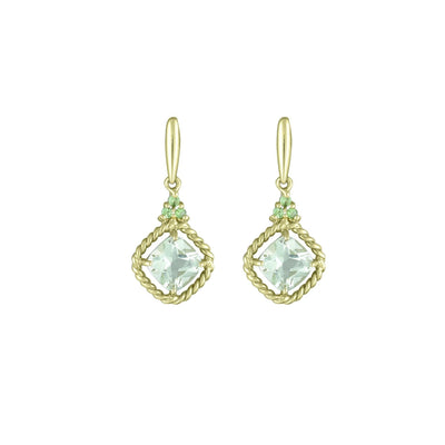 10K Yellow Gold Earrings with Green Amethyst and Tsavorite - jewelerize.com