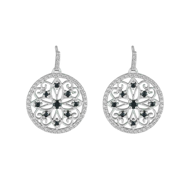 Blue Sapphire and Diamond Medallion Earrings in 10K White Gold - jewelerize.com