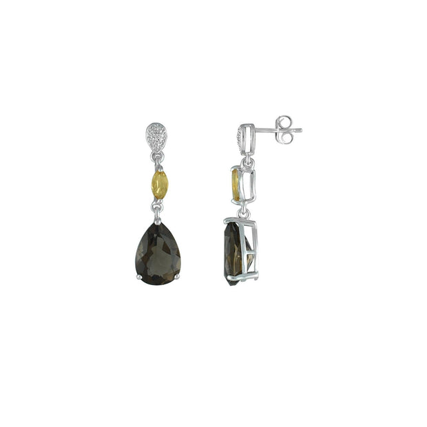 Citrine, Smokey Topaz Diamond Accent Sterling Silver Earrings - jewelerize.com