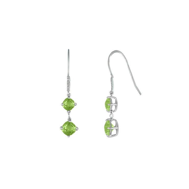 Peridot and Diamond Dangle Silver Earrings - jewelerize.com