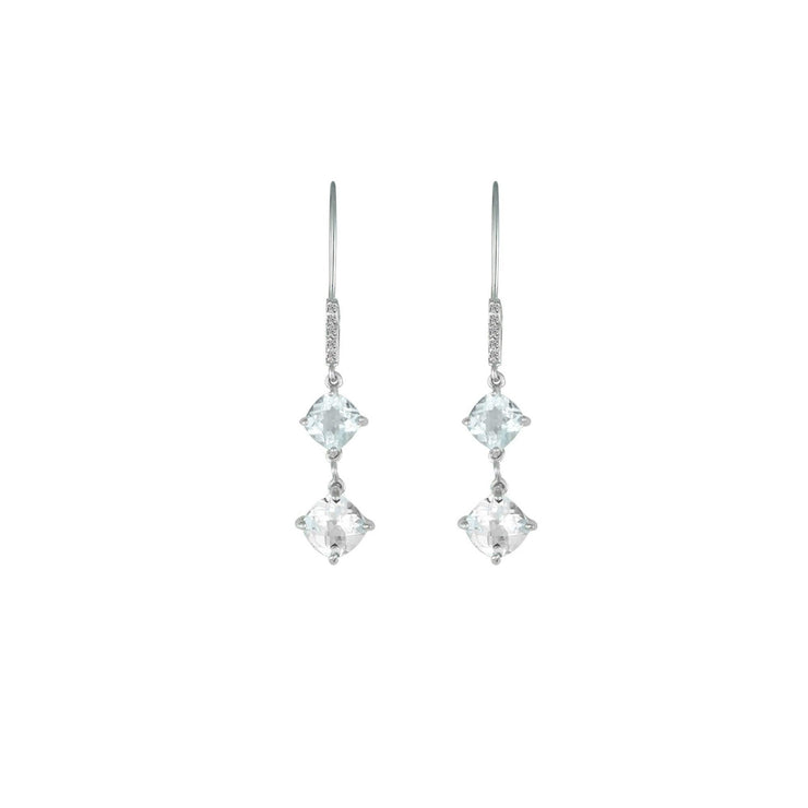 White Topaz and Diamond Dangle Silver Earrings - jewelerize.com