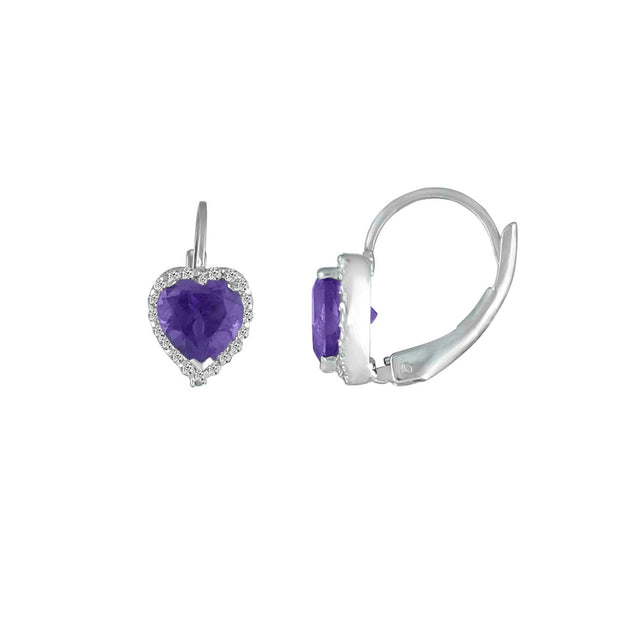 Amethyst and Diamond Heart Earrings in Silver - jewelerize.com