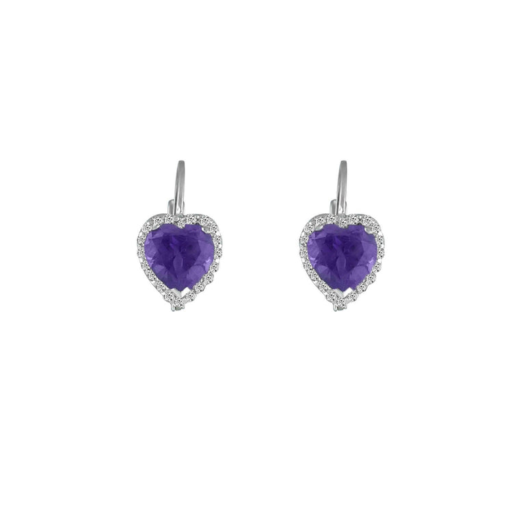 Amethyst and Diamond Heart Earrings in Silver - jewelerize.com